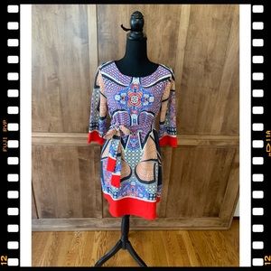 3/$30 Renee C dress multipattern neck or waist tie Med